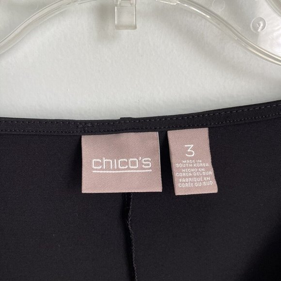 Chicos 3 Black White Animal Print Draped 3/4 Sleeve Top - Picture 2 of 6